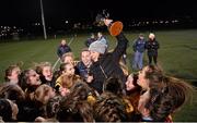 3 December 2015; DCU captain Siobhan Woods and her team-mates celebrate with the cup. Senior Women's Football League Final, UCD vs DCU, Belfield, Dublin. Picture credit: Sam Barnes / SPORTSFILE