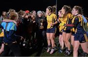 3 December 2015; DCU captain Siobhan Woods and her team-mates celebrate with the cup. Senior Women's Football League Final, UCD vs DCU, Belfield, Dublin. Picture credit: Sam Barnes / SPORTSFILE