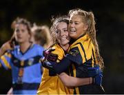 3 December 2015; Aisling McCauliffe, left, and Sarah Rowe, DCU, celebrate at the final whistle. Senior Women's Football League Final, UCD vs DCU, Belfield, Dublin. Picture credit: Sam Barnes / SPORTSFILE