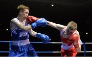 4 December 2015; Regan Buckley, St Teresa's Boxing Club, Co. Wicklow, right, exchanges punches with Darryl Moran, Illies Golden Gloves Boxing Club, Buncrana, Co. Donegal, during their 49kg semi-final bout. IABA National Elite Championships, National Boxing Stadium, Dublin. Picture credit: Piaras Ó Mídheach / SPORTSFILE