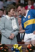 1 September 1991; Tipperary captain Declan Carr in conversation with President of Ireland Mary Robinson. All-Ireland Senior Hurling Final, Tipperary v Kilkenny, Croke Park. Picture Credit: Ray McManus / SPORTSFILE