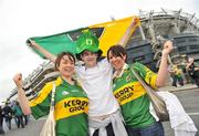 30 August 2009; Kerry fans, from left, Aisling McCarthy, from Listowel, Paddy McDermott, from Tarbert, and Holly Doyle, from Listowel, on their way to the match. GAA Football All-Ireland Senior Championship Semi-Final, Kerry v Meath, Croke Park, Dublin. Picture credit: Brian Lawless / SPORTSFILE