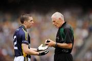 30 August 2009; Mark O Se, Kerry, remonstrates with referee Gearoid O Conamha. GAA All-Ireland Senior Football Championship Semi-Final, Kerry v Meath, Croke Park, Dublin. Picture credit: Brian Lawless / SPORTSFILE