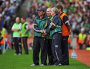 30 August 2009; Kerry manager Jack O'Connor shakes hands with selector Ger O'Keeffe before the final whistle. GAA All-Ireland Senior Football Championship Semi-Final, Kerry v Meath, Croke Park, Dublin. Picture credit: Brian Lawless / SPORTSFILE