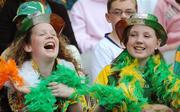 30 August 2009; Moira Daly, left, aged 11, and Danielle Martin, aged 12, from Tralee, supporting Kerry at the game. GAA Football All-Ireland Senior Championship Semi-Final, Kerry v Meath, Croke Park, Dublin. Picture credit: Dáire Brennan / SPORTSFILE