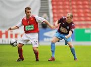 30 August 2009; Gareth O'Connor, St. Patrick's Athletic, in action against Scott Gibb, Drogheda United. League of Ireland Premier Division, St. Patrick's Athletic v Drogheda United, Richmond Park, Dublin. Photo by Sportsfile