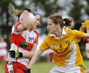 29 August 2009; Aine McCusker, Derry, in action against Bridgit Scullion, Antrim. TG4 All-Ireland Ladies Football Junior Championship Semi-Final, Antrim v Derry, Wolfe Tones GAA Club, Kildress, Co. Tyrone. Picture credit: Michael Cullen / SPORTSFILE
