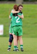 29 August 2009; Limerick players Sandra Healy and Maggie O'Brien, 2, celebrate the victory after the final whistle. TG4 All-Ireland Ladies Football Junior Championship Semi-Final, Limerick v Louth, Athy, Co. Kildare. Picture credit: Matt Browne / SPORTSFILE