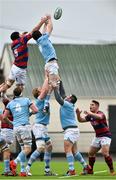 5 December 2015; Dave Sherry, Garryowen, wins a lineout over Ben Reilly, Clontarf. Ulster Bank League, Division 1A, Clontarf v Garryowen. Castle Avenue, Clontarf, Dublin. Picture credit: Matt Browne / SPORTSFILE