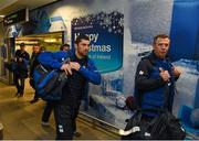 5 December 2015; Leinster's Rob Kearney and team manager Guy Easterby, right, arrive back into Dublin Airport after their Guinness PRO12, Round 9, clash against Glasgow Warriors at Scotstoun Stadium, Glasgow, was postponed due to the weather conditions. Guinness PRO12, Round 9, Glasgow Warriors v Leinster. Dublin Airport, Dublin. Picture credit: Stephen McCarthy / SPORTSFILE
