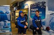 5 December 2015; Leinster's Ian Madigan, left, and Eoin Reddan arrive back into Dublin Airport after their Guinness PRO12, Round 9, clash against Glasgow Warriors at Scotstoun Stadium, Glasgow, was postponed due to the weather conditions. Guinness PRO12, Round 9, Glasgow Warriors v Leinster. Dublin Airport, Dublin. Picture credit: Stephen McCarthy / SPORTSFILE