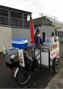 6 December 2015; Hot Dog vendor Sean McElroy, from Newbridge, Co. Kildare, enjoys a cup of tea before opening his stall for business. AIB Leinster GAA Senior Club Football Championship Final, Portlaoise v Ballyboden St Enda's. O'Connor Park, Tullamore, Co. Offaly. Picture credit: Ray McManus / SPORTSFILE