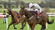 6 December 2015; Djakadam, with Ruby Walsh up, clears the last on their way to winning the John Durkan Memorial Punchestown Steeplechase (Grade 1) running alongside Hidden Cyclone, after Brian Hayes was thrown off. Horse Racing from Punchestown. Punchestown, Co. Kildare. Picture credit: Cody Glenn / SPORTSFILE