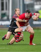 6 December 2015; Robin Copeland, Munster, is tackled by Sarel Pretorius, Newport Gwent Dragon. Guinness PRO12, Round 9, Newport Gwent Dragons v Munster. Rodney Parade, Newport, Wales. Picture credit: Gareth Everett / SPORTSFILE