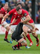 6 December 2015; Robin Copeland, Munster, is tackled by Nic Cudd, Newport Gwent Dragon. Guinness PRO12, Round 9, Newport Gwent Dragons v Munster. Rodney Parade, Newport, Wales. Picture credit: Gareth Everett / SPORTSFILE