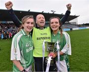 6 December 2015; Tom Dillon, Milltown manager, celebrates weith Leanne Slevin, left and Rachel Dillon, at the end of the game. All-Ireland Ladies Intermediate Club Championship Final, Cahir v Milltown. Parnell Park, Dublin. Picture credit: David Maher / SPORTSFILE