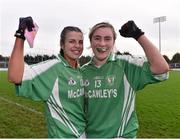 6 December 2015;  Milltown captain Kelly Boyce Jordan, left celebrates with Leanne Slevin at the end of the game. All-Ireland Ladies Intermediate Club Championship Final, Cahir v Milltown. Parnell Park, Dublin. Picture credit: David Maher / SPORTSFILE