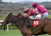 6 December 2015; Tamlough Boy, with Nina Carburry up, races alongside Blow By Blow, with Patrick Mullins up, on their way to winning the Old House, Kill (Pro/Am) Flat Race. Horse Racing from Punchestown. Punchestown, Co. Kildare. Picture credit: Cody Glenn / SPORTSFILE