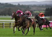 6 December 2015; Tamlough Boy, right, with Nina Carburry up, races alongside Blow By Blow, with Patrick Mullins up, on their way to winning the Old House, Kill (Pro/Am) Flat Race. Horse Racing from Punchestown. Punchestown, Co. Kildare. Picture credit: Cody Glenn / SPORTSFILE