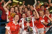 6 December 2015; Donaghmoyne players celebrate with the cup after the game. All-Ireland Ladies Senior Club Championship Final, Donaghmoyne v Mourneabbey. Parnell Park, Dublin. Picture credit: David Maher / SPORTSFILE