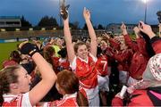 6 December 2015; Donaghmoyne captain Eileen McElroy celebrates at the end of the game. All-Ireland Ladies Senior Club Championship Final, Donaghmoyne v Mourneabbey. Parnell Park, Dublin. Picture credit: David Maher / SPORTSFILE
