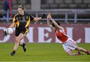 6 December 2015; Eimear Harringtoton, Mourneabbey, in action against Cora Courtney, Donaghmoyne. All-Ireland Ladies Senior Club Championship Final, Donaghmoyne v Mourneabbey. Parnell Park, Dublin. Picture credit: David Maher / SPORTSFILE