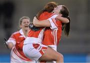 6 December 2015; Joanne Geoghegan and Amanda Casey, right, Donaghmoyne, celebrate at the end of the game. All-Ireland Ladies Senior Club Championship Final, Donaghmoyne v Mourneabbey. Parnell Park, Dublin. Picture credit: David Maher / SPORTSFILE