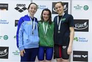 5 December 2015; Women's 100m Butterfly medallists, from left, Jane Roberts, bronze, UCD, Emma Reid, gold, Ards, and Lydia Kehoe, silver, New Ross. Swim Ireland Irish Open Short Course Championships 2015. Lisburn Leisureplex, Lisburn Leisure Park, Lisburn, County Antrim. Photo by Sportsfile