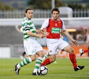 4 September 2009; Stephen Rice, Shamrock Rovers, in action against Stuart Byrne, St. Patrick's Athletic. League of Ireland Premier Division, Shamrock Rovers v St Patrick's Athletic,Tallaght Stadium, Dublin. Picture credit: Stephen McCarthy / SPORTSFILE