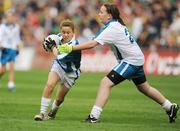 30 August 2009; Niamh Mohan, St. Patrick's N.S., Geervagh, Co. Sligo, in action against Ciara Burke, Ballylinan N.S., Co. Laois. Go Games during half time in the Kerry v Meath game. Croke Park, Dublin. Picture credit: Pat Murphy / SPORTSFILE