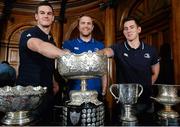 7 December 2015; Leinster's Jonathan Sexton, left, Jamie Heaslip, centre, and Noel Reid during the Bank of Ireland Leinster Schools Cup Draws, House of Lords, College Green, Dublin. Picture credit: Cody Glenn / SPORTSFILE