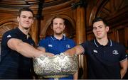7 December 2015; Leinster's Jonathan Sexton, left, Jamie Heaslip, centre, and Noel Reid during the Bank of Ireland Leinster Schools Cup Draws, House of Lords, College Green, Dublin. Picture credit: Cody Glenn / SPORTSFILE