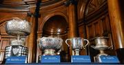 7 December 2015; A general view of the Leinster Schools Senior Cup, the Vinnie Murray Cup, the Leinster Schools Junior Cup and the Fr. Godfrey Cup. House of Lords, College Green, Dublin. Picture credit: Cody Glenn / SPORTSFILE