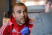 8 December 2015; Munster's Simon Zebo during a press conference. Munster Rugby Squad Training & Press Conference, Castletroy Park Hotel, Limerick. Picture credit: Seb Daly / SPORTSFILE