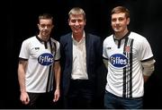 8 December 2015; Dundalk manager Stephen Kenny with new signings Robbie Benson, left, and Patrick McEleney during the unveiling of the new club jersey. Town Hall, Dundalk, Co. Louth. Photo by Sportsfile