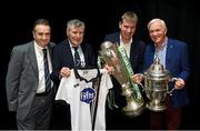 8 December 2015; Gerry Cunningham, Managing Director, Fyffes, with Dundalk's 3 double winning managers, Jim McLaughlin, left, Stephen Kenny, and Turlough O'Connor, right, during the unveiling of the new club jersey. Town Hall, Dundalk, Co. Louth. Photo by Sportsfile