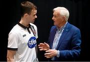 8 December 2015; Former Dundalk manager Turlough O'Connor with new signing Robbie Benson during the unveiling of the new club jersey. Town Hall, Dundalk, Co. Louth. Photo by Sportsfile