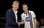 8 December 2015; Dundalk manager Stephen Kenny with new signing Robbie Benson during the unveiling of the new club jersey. Town Hall, Dundalk, Co. Louth. Photo by Sportsfile