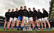 9 December 2015; Pictured at the Fitzgibbon Cup Independent.ie Higher Education Championships Launch from left Cian O'Callaghan, from University College Dublin, Jamie Coughlan from Cork Institute of Technology, Colin Dunford, IT Carlow, Conor McDonald from Dublin Institute of Technology, Cathal McInerney, from the holders University of Limerick, John O'Dwyer from Cork Institute of Technology, Tony French from Dublin City University, Gordon Joyce from NUI Galway and Ciaran Kilkenny from St. Pats Drumcondra. Croke Park, Dublin. Picture credit: Matt Browne / SPORTSFILE