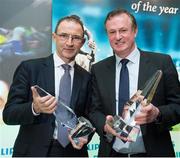 9 December 2015; Republic of Ireland manager Martin O'Neill, left, and Northern Ireland manager Michael O'Neill, who were jointly presented with the Philips Manager of the Year Award. Philips Manager of the Year 2015, The Intercontinental Hotel, Simmonscourt Rd, Dublin. Picture credit: Ray McManus / SPORTSFILE