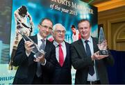 9 December 2015; Republic of Ireland manager Martin O'Neill, left, and Northern Ireland manager Michael O'Neill, right, who were jointly presented with the Philips Manager of the Year Award by Cel O'Reilly, Managing Director, Philips Electronics Ireland. Philips Manager of the Year 2015, The Intercontinental Hotel, Simmonscourt Rd, Dublin. Picture credit: Ray McManus / SPORTSFILE