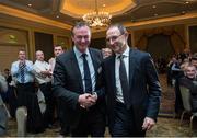 9 December 2015; Republic of Ireland manager Martin O'Neill, left, and Northern Ireland manager Michael O'Neill, who were jointly presented with the Philips Manager of the Year Award. Philips Manager of the Year 2015, The Intercontinental Hotel, Simmonscourt Rd, Dublin. Picture credit: Ray McManus / SPORTSFILE