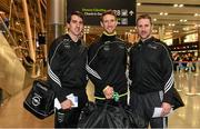 10 December 2015; Pictured, from left, are Tipperary's Patrick Maher, Limerick's Seamus Hickey and Galway's Colm Callanan, before departing for Austin, Texas, USA. GAA All-Star Tour 2015, sponsored by Opel, departs for Austin, Texas, USA. Dublin Airport, Dublin. Picture credit: Ray McManus / SPORTSFILE