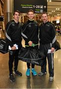 10 December 2015; Pictured, from left, are Tipperary's Patrick Maher, Limerick's Seamus Hickey and Galway's Colm Callanan, before departing for Austin, Texas, USA. GAA All-Star Tour 2015, sponsored by Opel, departs for Austin, Texas, USA. Dublin Airport, Dublin. Picture credit: Ray McManus / SPORTSFILE