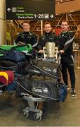 10 December 2015; Pictured, from left, are Kilkenny's Paul Murphy, Richie Hogan and Ger Aylward, with the Liam MacCarthy cup, before departing for Austin, Texas, USA. GAA All-Star Tour 2015, sponsored by Opel, departs for Austin, Texas, USA. Dublin Airport, Dublin. Picture credit: Ray McManus / SPORTSFILE