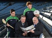 10 December 2015; Leinster GAA Chairman John Horan with Jim Bolger, Leinster GAA Vice Chairman, and from left, Wexford hurler Eanna Martin and Kildare footballer Paul Cribbin at the Launch of the Leinster GAA Strategic Vision and Action Plan. Croke Park, Dublin. Picture credit: Matt Browne / SPORTSFILE