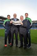 10 December 2015; Leinster GAA Chairman John Horan with Jim Bolger, Leinster GAA Vice Chairman, and from left, Wexford hurler Eanna Martin and Kildare footballer Paul Cribbin at the Launch of the Leinster GAA Strategic Vision and Action Plan. Croke Park, Dublin. Picture credit: Matt Browne / SPORTSFILE