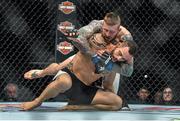 10 December 2015; Santiago Ponzinibbio, bottom, in action against Andreas Ståhl during their welterweight bout. UFC Fight Night: VanZant v Namajunas, The Chelsea at The Cosmopolitan, Las Vegas, USA. Picture credit: Ramsey Cardy / SPORTSFILE