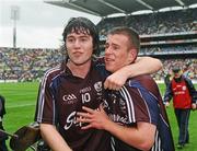 6 September 2009; Donie Fox, left, and Tadgh Haran, Galway, celebrate their side's victory. ESB GAA Hurling All-Ireland Minor Championship Final, Kilkenny v Galway, Croke Park, Dublin. Picture credit: Stephen McCarthy / SPORTSFILE
