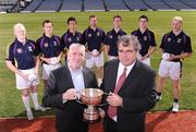 7 September 2009; Pictured are Cormac Farrell, Marketing manager O'Neills, left and Pat lamb, Chairman of Kilmacud Crokes Football Club, with footballers, from left, Mark Vaughan, Dublin, Brian McGrath, Wicklow, Cian O'Sullivan, Dublin, Darren Magee, Dublin, Kevin Nolan, Dublin, Mark Davoren, Dublin and Liam McBarron, Fermanagh, at the launch of the oneills.com Kilmacud Crokes All-Ireland football sevens tournament in Croke Park today. The renowned event attracts top club sides from around the country and will take place on 19 September. Croke Park, Dublin. Photo by Sportsfile